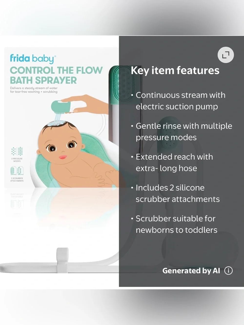 NIB - Frida Baby Mint Control Flow Bath Sprayer for Kids